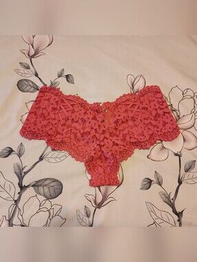 NWT Victoria's Secret Coral Rusty Orange Lace Cheeky Shortie Panty Underwear Lg